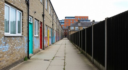 Obraz premium Colorful Doors Line a Narrow Urban Alleyway Creating Vibrant Scene