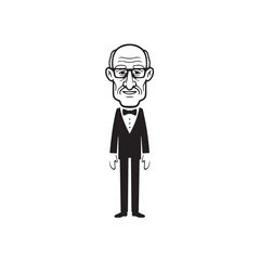 Old person in formal suit black and white vector illustration portrait elegant classic digital artwork