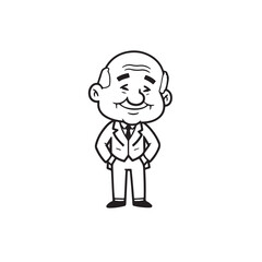 Old person in formal suit black and white vector illustration portrait elegant classic digital artwork