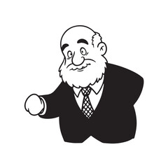 Old person in formal suit black and white vector illustration portrait elegant classic digital artwork