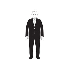 Old person in formal suit black and white vector illustration portrait elegant classic digital artwork