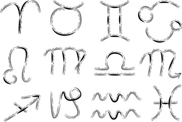 black color abstract stroke lines pattern astrology signs