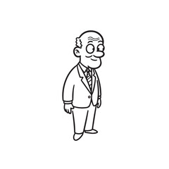 Old person in formal suit black and white vector illustration portrait elegant classic digital artwork