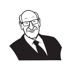 Old person in formal suit black and white vector illustration portrait elegant classic digital artwork