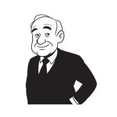 Old person in formal suit black and white vector illustration portrait elegant classic digital artwork