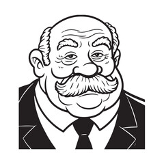 Obraz premium Old person in formal suit black and white vector illustration portrait elegant classic digital artwork