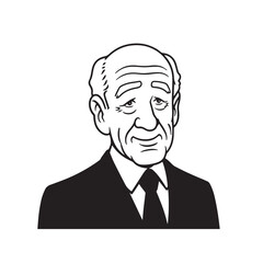 Old person in formal suit black and white vector illustration portrait elegant classic digital artwork