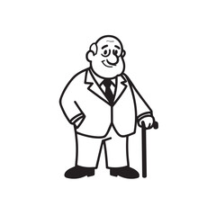 Old person in formal suit black and white vector illustration portrait elegant classic digital artwork