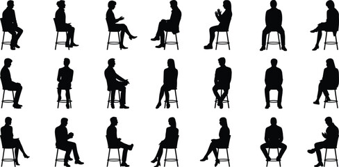 Silhouettes of diverse business people sitting and communicating, professional team, corporate meeting, office collaboration, 