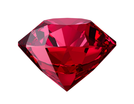 Shiny faceted red diamond fully visible isolated on transparent background PNG