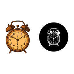 Vintage Alarm Clock Icon in Color and Outline
