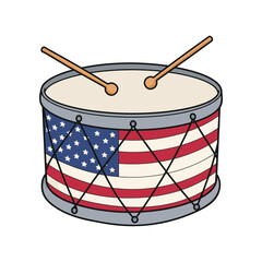 American flag drum with drumsticks – stock vector flat illustration