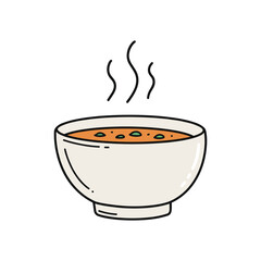 Illustration of a steaming bowl of tomato soup with herbs – stock vector flat illustration