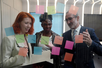 Brainstorming, creative and group in office, ideas and teamwork for project. Discussion, people and...