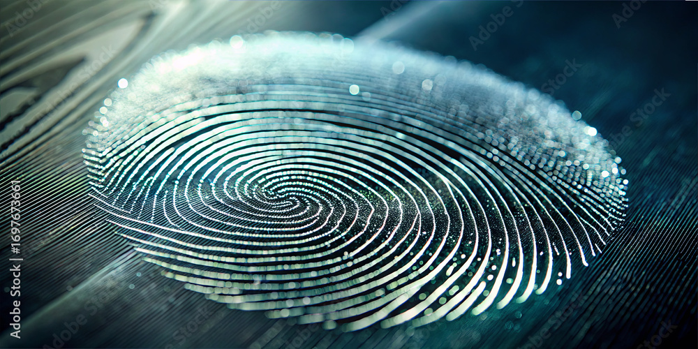 Poster delicate lines form a spiral fingerprint pattern, creating an artistic effect on a dark wooden surfa