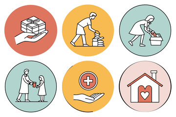 Charity and donation icons in circles