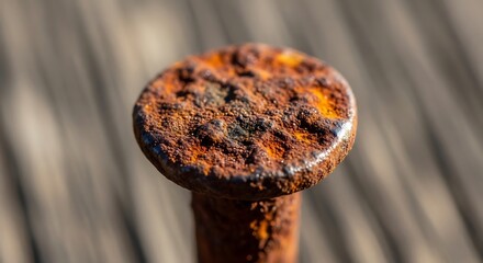 Close-up of rust forming on a rusty nail head