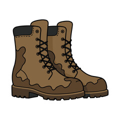 Sturdy brown hiking boots with laces and rubber soles for outdoor adventures &ndash; stock vector flat illustration