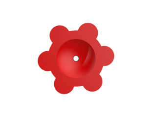 Ergonomic Operating Handle: Vibrant Red Star-Shaped Six-Lobed Hand Pull Knob for Assembly and Maintenance, Precision Engineering Component, Detailed Macro Shot 3D Render, HD Transparent Background.