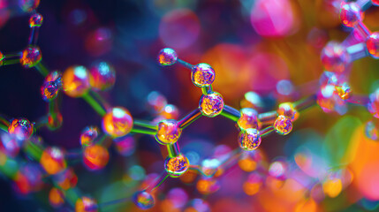 Colorful Molecular Structure with Vibrant Light and Reflections