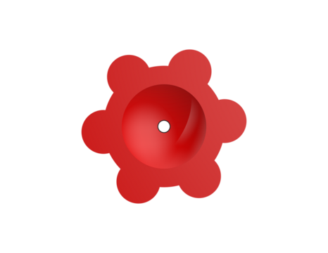 Ergonomic Operating Handle: Vibrant Red Star-Shaped Six-Lobed Hand Pull Knob for Assembly and Maintenance, Precision Engineering Component, Detailed Macro Shot 3D Render, HD Transparent Background.