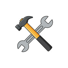 Crossed hammer and wrench icon symbolizing tools and repair in vector style – stock vector flat illustration