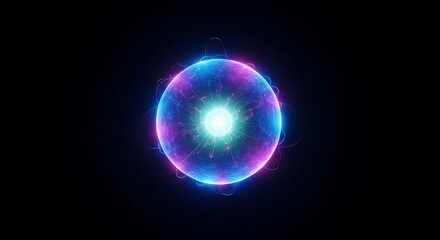Vibrant glowing orb with radiating energy on dark isolated background