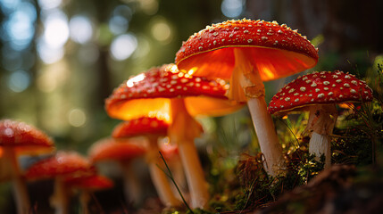 fly agaric mushroom in forest