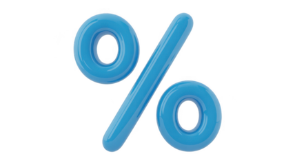A bright blue percent sign rendered in a glossy inflated style isolated on transparent background