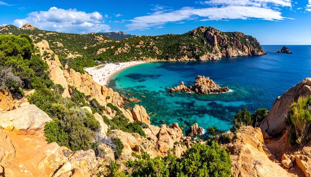 Panoramic view of a Mediterranean beach cove - Powered by Adobe