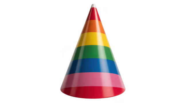 Colorful rainbow striped party hat isolated on transparent background
