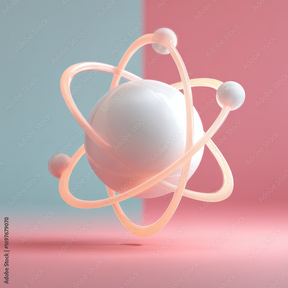 Poster atom model in focus: a visually engaging representation of an atom, showcasing its core and orbiting