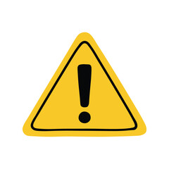 Caution sign with black exclamation mark on yellow background &ndash; stock vector flat illustration
