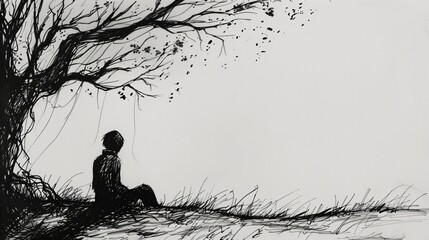 solitude, dépression, replis sur soi, illustration sur le thème de la santé mentale