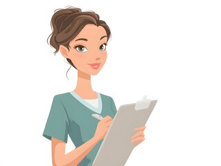 Smiling Nurse Writing on Clipboard Illustration in Soft Lighting