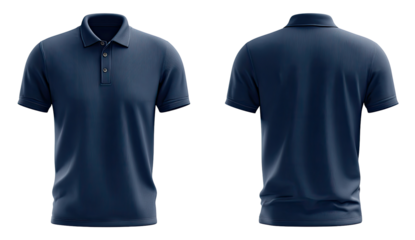 Navy blue polo shirt, front and back views