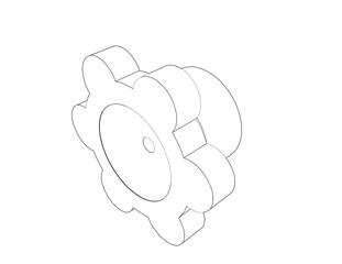 Modern Digital Wireframe Star Knob: Precision Outline Illustration for Product and Engineering Design. Monochrome Technical Drawing of a Mechanical Control Component. Ideal for Architectural Plans and