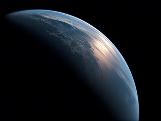 Earth Planet View From Space Dark Background Realistic