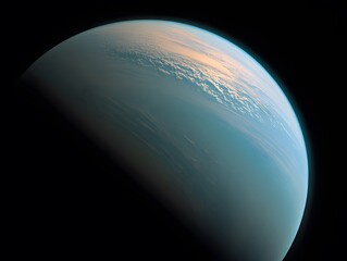 Teal Planet with Clouds Against Dark Space Background