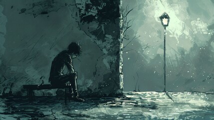 solitude, dépression, replis sur soi, illustration sur le thème de la santé mentale