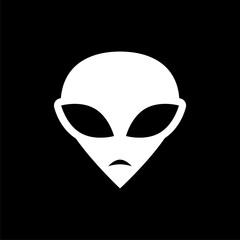 Extraterrestrial alien face icon isolated on black background