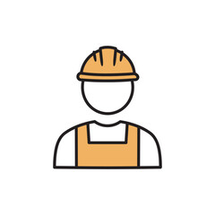 Line art icon of construction worker with hard hat and overalls &ndash; stock vector flat illustration
