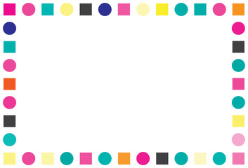 Colorful geometric frame with square and circle on white background, vector illustration