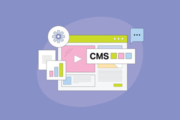 Fototapeta premium Managing website and blogs with CMS software, Content management system enabling add, edit and removal of digital content online, Website CMS easy to use and maintenance.