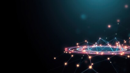 Futuristic Digital Network with Connecting Nodes and Light Trails