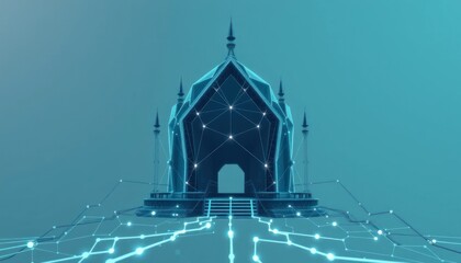 Futuristic Digital Temple with Connecting Lines