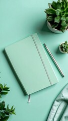 Mint green journal with succulents
