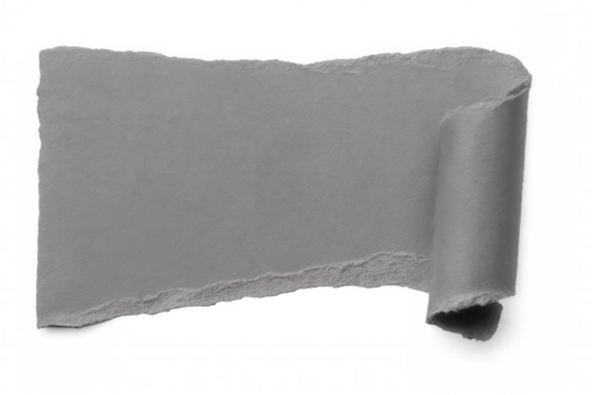 Ragged gray paper edge curling, revealing transparent background with open space for graphic design and creative layouts