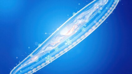 Futuristic glowing sword with digital snowflakes in blue background