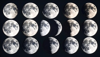 Moon phases across a night sky